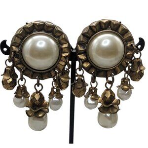 Baer SF Post Earrings With Faux Pearls & Dangling Beads Statement Vintage